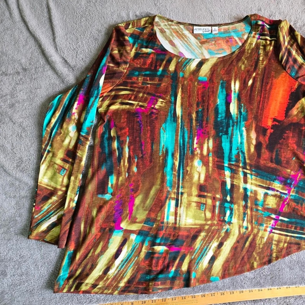 Attitudes by Renee Abstract Brushstroke Print Long Sleeve Top XL Abstract